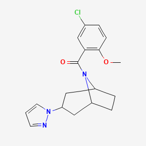 molecular formula C18H20ClN3O2 B2969822 ((1R,5S)-3-(1H-pyrazol-1-yl)-8-azabicyclo[3.2.1]octan-8-yl)(5-chloro-2-methoxyphenyl)methanone CAS No. 2309573-94-0