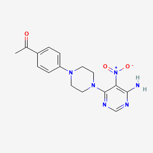 molecular formula C16H18N6O3 B2969824 1-(4-(4-(6-氨基-5-硝基嘧啶-4-基)哌嗪-1-基)苯基)乙酮 CAS No. 450345-91-2