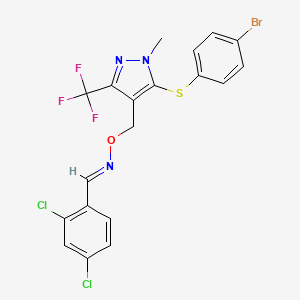 molecular formula C19H13BrCl2F3N3OS B2969825 2,4-dichlorobenzenecarbaldehyde O-{[5-[(4-bromophenyl)sulfanyl]-1-methyl-3-(trifluoromethyl)-1H-pyrazol-4-yl]methyl}oxime CAS No. 477712-45-1