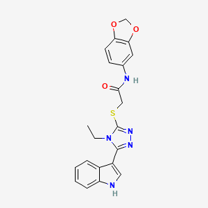 molecular formula C21H19N5O3S B2969827 N-(benzo[d][1,3]dioxol-5-yl)-2-((4-ethyl-5-(1H-indol-3-yl)-4H-1,2,4-triazol-3-yl)thio)acetamide CAS No. 852143-90-9