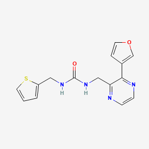 molecular formula C15H14N4O2S B2969828 1-((3-(Furan-3-yl)pyrazin-2-yl)methyl)-3-(thiophen-2-ylmethyl)urea CAS No. 2034237-59-5