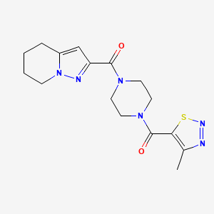 molecular formula C16H20N6O2S B2969836 (4-Methyl-1,2,3-thiadiazol-5-yl)(4-(4,5,6,7-tetrahydropyrazolo[1,5-a]pyridine-2-carbonyl)piperazin-1-yl)methanone CAS No. 2034542-81-7