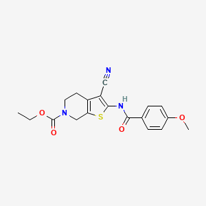 molecular formula C19H19N3O4S B2969838 ethyl 3-cyano-2-[(4-methoxybenzoyl)amino]-5,7-dihydro-4H-thieno[2,3-c]pyridine-6-carboxylate CAS No. 864926-95-4