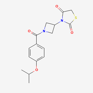molecular formula C16H18N2O4S B2969859 3-(1-(4-Isopropoxybenzoyl)azetidin-3-yl)thiazolidine-2,4-dione CAS No. 1795476-94-6
