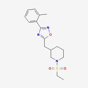 molecular formula C17H23N3O3S B2969861 5-((1-(Ethylsulfonyl)piperidin-3-yl)methyl)-3-(o-tolyl)-1,2,4-oxadiazole CAS No. 1706235-79-1