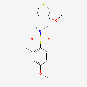 molecular formula C14H21NO4S2 B2969871 4-methoxy-N-((3-methoxytetrahydrothiophen-3-yl)methyl)-2-methylbenzenesulfonamide CAS No. 1448066-03-2