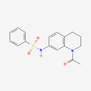 molecular formula C17H18N2O3S B2969873 N-(1-acetyl-1,2,3,4-tetrahydroquinolin-7-yl)benzenesulfonamide CAS No. 898439-29-7