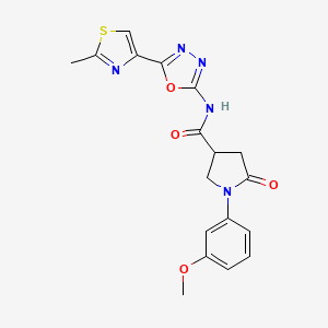 molecular formula C18H17N5O4S B2969874 1-(3-甲氧基苯基)-N-(5-(2-甲基噻唑-4-基)-1,3,4-恶二唑-2-基)-5-氧代吡咯烷-3-甲酰胺 CAS No. 1286713-98-1