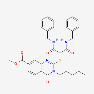 molecular formula C32H34N4O5S B2969880 Methyl 2-[1,3-bis(benzylamino)-1,3-dioxopropan-2-yl]sulfanyl-4-oxo-3-pentylquinazoline-7-carboxylate CAS No. 443348-10-5