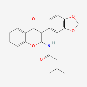 molecular formula C22H21NO5 B2969895 N-[3-(2H-1,3-benzodioxol-5-yl)-8-methyl-4-oxo-4H-chromen-2-yl]-3-methylbutanamide CAS No. 879568-54-4