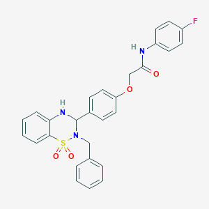 molecular formula C28H24FN3O4S B296990 2-[4-(2-benzyl-1,1-dioxido-3,4-dihydro-2H-1,2,4-benzothiadiazin-3-yl)phenoxy]-N-(4-fluorophenyl)acetamide 