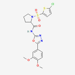 molecular formula C19H19ClN4O6S2 B2969900 1-((5-chlorothiophen-2-yl)sulfonyl)-N-(5-(3,4-dimethoxyphenyl)-1,3,4-oxadiazol-2-yl)pyrrolidine-2-carboxamide CAS No. 1103236-67-4