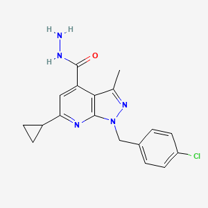 molecular formula C18H18ClN5O B2969906 1-(4-chlorobenzyl)-6-cyclopropyl-3-methyl-1H-pyrazolo[3,4-b]pyridine-4-carbohydrazide CAS No. 938006-75-8