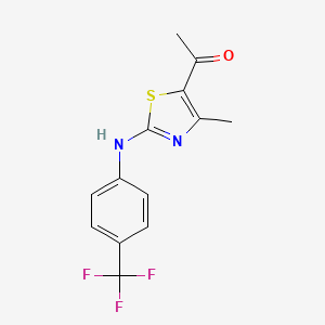 molecular formula C13H11F3N2OS B2969908 1-{4-Methyl-2-[4-(trifluoromethyl)anilino]-1,3-thiazol-5-yl}-1-ethanone CAS No. 439112-07-9