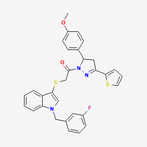molecular formula C31H26FN3O2S2 B2969909 2-((1-(3-fluorobenzyl)-1H-indol-3-yl)thio)-1-(5-(4-methoxyphenyl)-3-(thiophen-2-yl)-4,5-dihydro-1H-pyrazol-1-yl)ethanone CAS No. 681275-44-5