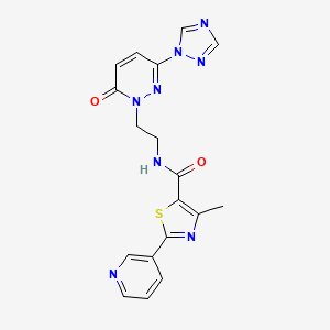 molecular formula C18H16N8O2S B2969910 4-methyl-N-(2-(6-oxo-3-(1H-1,2,4-triazol-1-yl)pyridazin-1(6H)-yl)ethyl)-2-(pyridin-3-yl)thiazole-5-carboxamide CAS No. 1448050-50-7