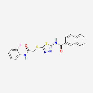 molecular formula C21H15FN4O2S2 B2969912 N-(5-((2-((2-fluorophenyl)amino)-2-oxoethyl)thio)-1,3,4-thiadiazol-2-yl)-2-naphthamide CAS No. 391869-27-5