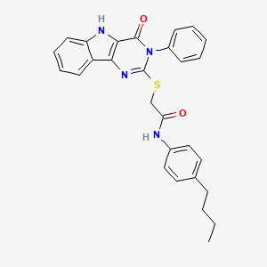 molecular formula C28H26N4O2S B2969922 N-(4-butylphenyl)-2-((4-oxo-3-phenyl-4,5-dihydro-3H-pyrimido[5,4-b]indol-2-yl)thio)acetamide CAS No. 536703-85-2