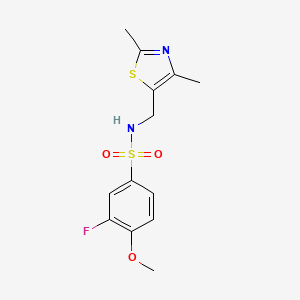molecular formula C13H15FN2O3S2 B2969932 N-((2,4-dimethylthiazol-5-yl)methyl)-3-fluoro-4-methoxybenzenesulfonamide CAS No. 1396815-08-9