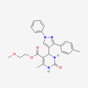 molecular formula C25H26N4O4 B2969933 2-methoxyethyl 6-methyl-4-[3-(4-methylphenyl)-1-phenyl-1H-pyrazol-4-yl]-2-oxo-1,2,3,4-tetrahydropyrimidine-5-carboxylate CAS No. 431999-90-5