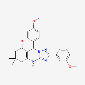 molecular formula C25H26N4O3 B2969945 2-(3-methoxyphenyl)-9-(4-methoxyphenyl)-6,6-dimethyl-5,6,7,9-tetrahydro-[1,2,4]triazolo[5,1-b]quinazolin-8(4H)-one CAS No. 540479-78-5