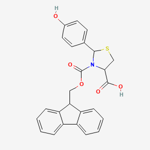 molecular formula C25H21NO5S B2970009 3-{[(9H-fluoren-9-yl)methoxy]carbonyl}-2-(4-hydroxyphenyl)-1,3-thiazolidine-4-carboxylic acid CAS No. 2137446-63-8