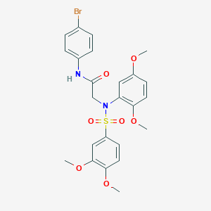 molecular formula C24H25BrN2O7S B297001 N-(4-bromophenyl)-2-{[(3,4-dimethoxyphenyl)sulfonyl]-2,5-dimethoxyanilino}acetamide 
