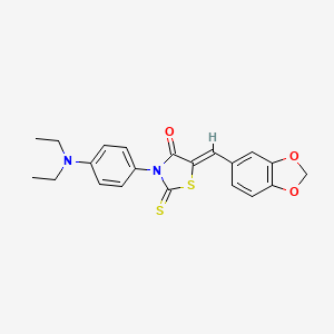 molecular formula C21H20N2O3S2 B2970014 (Z)-5-(benzo[d][1,3]dioxol-5-ylmethylene)-3-(4-(diethylamino)phenyl)-2-thioxothiazolidin-4-one CAS No. 308292-28-6