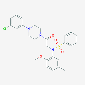 molecular formula C26H28ClN3O4S B297003 N-{2-[4-(3-chlorophenyl)-1-piperazinyl]-2-oxoethyl}-N-(2-methoxy-5-methylphenyl)benzenesulfonamide 