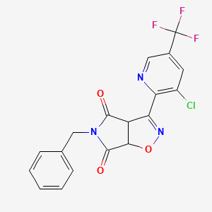 molecular formula C18H11ClF3N3O3 B2970033 5-benzyl-3-[3-chloro-5-(trifluoromethyl)-2-pyridinyl]-3aH-pyrrolo[3,4-d]isoxazole-4,6(5H,6aH)-dione CAS No. 339030-07-8