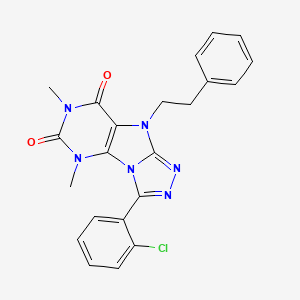 molecular formula C22H19ClN6O2 B2970036 8-(2-Chlorophenyl)-1,3-dimethyl-5-(2-phenylethyl)purino[8,9-c][1,2,4]triazole-2,4-dione CAS No. 921538-06-9