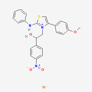 molecular formula C24H22BrN3O4S B2970037 3-[2-Hydroxy-2-(4-nitrophenyl)ethyl]-4-(4-methoxyphenyl)-2-(phenylamino)-1,3-thiazol-3-ium bromide CAS No. 400856-82-8