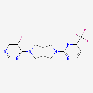 molecular formula C15H14F4N6 B2970041 2-(5-Fluoropyrimidin-4-yl)-5-[4-(trifluoromethyl)pyrimidin-2-yl]-1,3,3a,4,6,6a-hexahydropyrrolo[3,4-c]pyrrole CAS No. 2415555-46-1