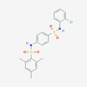 molecular formula C21H21ClN2O4S2 B297005 N-{4-[(2-chloroanilino)sulfonyl]phenyl}-2,4,6-trimethylbenzenesulfonamide 