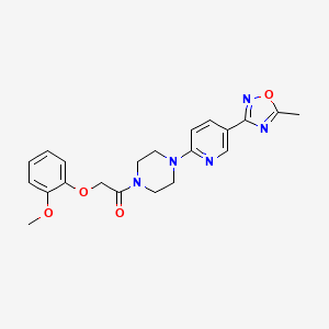 molecular formula C21H23N5O4 B2970053 2-(2-Methoxyphenoxy)-1-(4-(5-(5-methyl-1,2,4-oxadiazol-3-yl)pyridin-2-yl)piperazin-1-yl)ethanone CAS No. 1219904-08-1