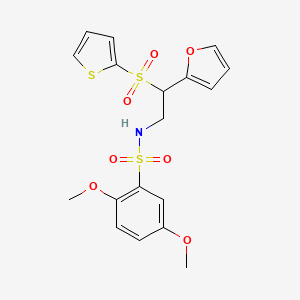 molecular formula C18H19NO7S3 B2970076 N-[2-(2-呋喃基)-2-(2-噻吩基磺酰基)乙基]-2,5-二甲氧基苯磺酰胺 CAS No. 896330-30-6