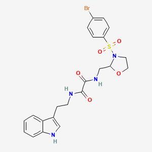 molecular formula C22H23BrN4O5S B2970078 N1-(2-(1H-indol-3-yl)ethyl)-N2-((3-((4-bromophenyl)sulfonyl)oxazolidin-2-yl)methyl)oxalamide CAS No. 868981-06-0