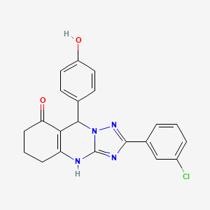 molecular formula C21H17ClN4O2 B2970093 2-(3-chlorophenyl)-9-(4-hydroxyphenyl)-5,6,7,9-tetrahydro-[1,2,4]triazolo[5,1-b]quinazolin-8(4H)-one CAS No. 539848-54-9
