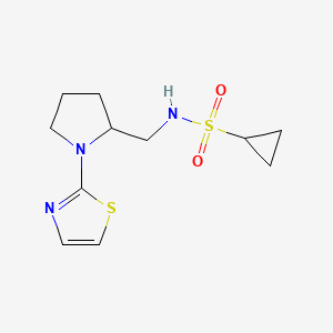 molecular formula C11H17N3O2S2 B2970101 N-((1-(噻唑-2-基)吡咯烷-2-基)甲基)环丙烷磺酰胺 CAS No. 1795492-92-0