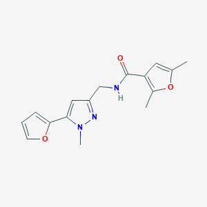 molecular formula C16H17N3O3 B2970128 N-((5-(furan-2-yl)-1-methyl-1H-pyrazol-3-yl)methyl)-2,5-dimethylfuran-3-carboxamide CAS No. 1421449-24-2