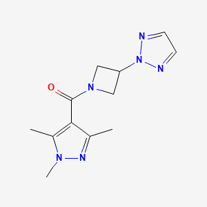 molecular formula C12H16N6O B2970149 (3-(2H-1,2,3-triazol-2-yl)azetidin-1-yl)(1,3,5-trimethyl-1H-pyrazol-4-yl)methanone CAS No. 2176125-01-0