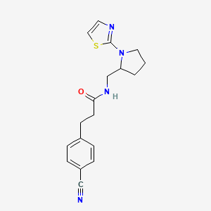 molecular formula C18H20N4OS B2970150 3-(4-cyanophenyl)-N-((1-(thiazol-2-yl)pyrrolidin-2-yl)methyl)propanamide CAS No. 1798461-54-7