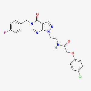 molecular formula C22H19ClFN5O3 B2970156 2-(4-氯苯氧基)-N-(2-(5-(4-氟苄基)-4-氧代-4,5-二氢-1H-吡唑并[3,4-d]嘧啶-1-基)乙基)乙酰胺 CAS No. 922059-80-1