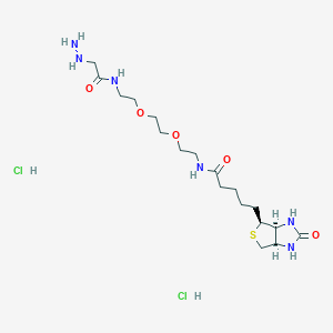 molecular formula C18H36Cl2N6O5S B2970172 5-[(3As,4S,6aR)-2-oxo-1,3,3a,4,6,6a-hexahydrothieno[3,4-d]imidazol-4-yl]-N-[2-[2-[2-[(2-hydrazinylacetyl)amino]ethoxy]ethoxy]ethyl]pentanamide;dihydrochloride CAS No. 2490322-96-6