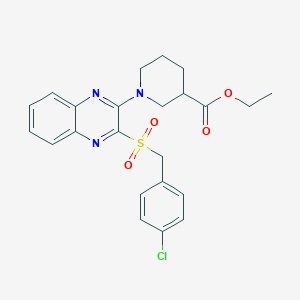 molecular formula C23H24ClN3O4S B2970178 Ethyl 1-(3-((4-chlorobenzyl)sulfonyl)quinoxalin-2-yl)piperidine-3-carboxylate CAS No. 1105215-46-0