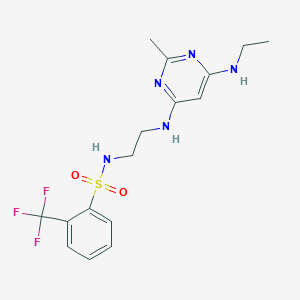 molecular formula C16H20F3N5O2S B2970191 N-(2-((6-(ethylamino)-2-methylpyrimidin-4-yl)amino)ethyl)-2-(trifluoromethyl)benzenesulfonamide CAS No. 1207024-05-2