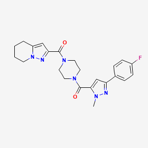 molecular formula C23H25FN6O2 B2970192 (3-(4-fluorophenyl)-1-methyl-1H-pyrazol-5-yl)(4-(4,5,6,7-tetrahydropyrazolo[1,5-a]pyridine-2-carbonyl)piperazin-1-yl)methanone CAS No. 2034405-79-1