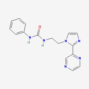 molecular formula C16H16N6O B2970195 1-苯基-3-(2-(2-(吡嗪-2-基)-1H-咪唑-1-基)乙基)脲 CAS No. 2034451-17-5