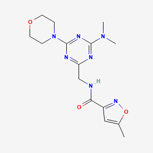 molecular formula C15H21N7O3 B2970196 N-((4-(dimethylamino)-6-morpholino-1,3,5-triazin-2-yl)methyl)-5-methylisoxazole-3-carboxamide CAS No. 2034551-00-1
