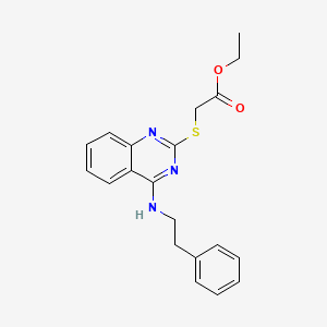 molecular formula C20H21N3O2S B2970206 Ethyl 2-((4-(phenethylamino)quinazolin-2-yl)thio)acetate CAS No. 422532-39-6